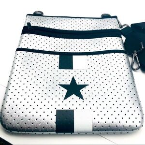 Silver Metallic Neoprene Crossbody with Black Star